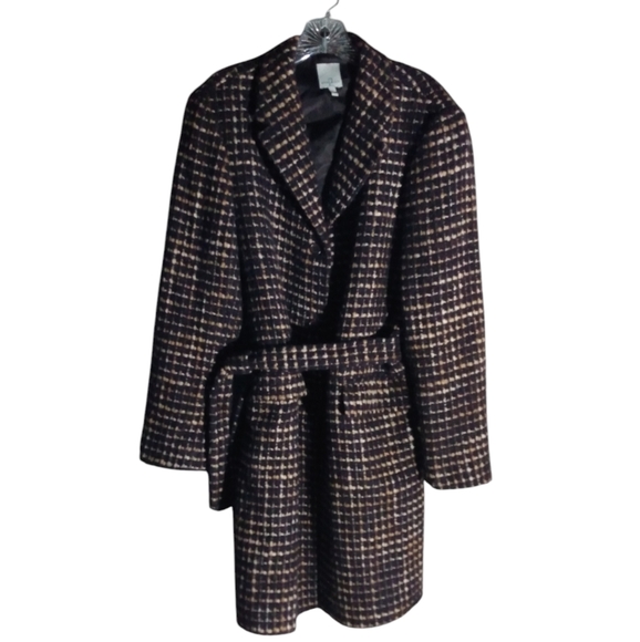 Anne Klein Belted Coat Wool Mohair Alpaca Lined Brown Large - Picture 4 of 8